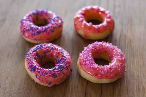 Egg and Dairy-Free Baked Yeasted Doughnuts with Strawberry Icing